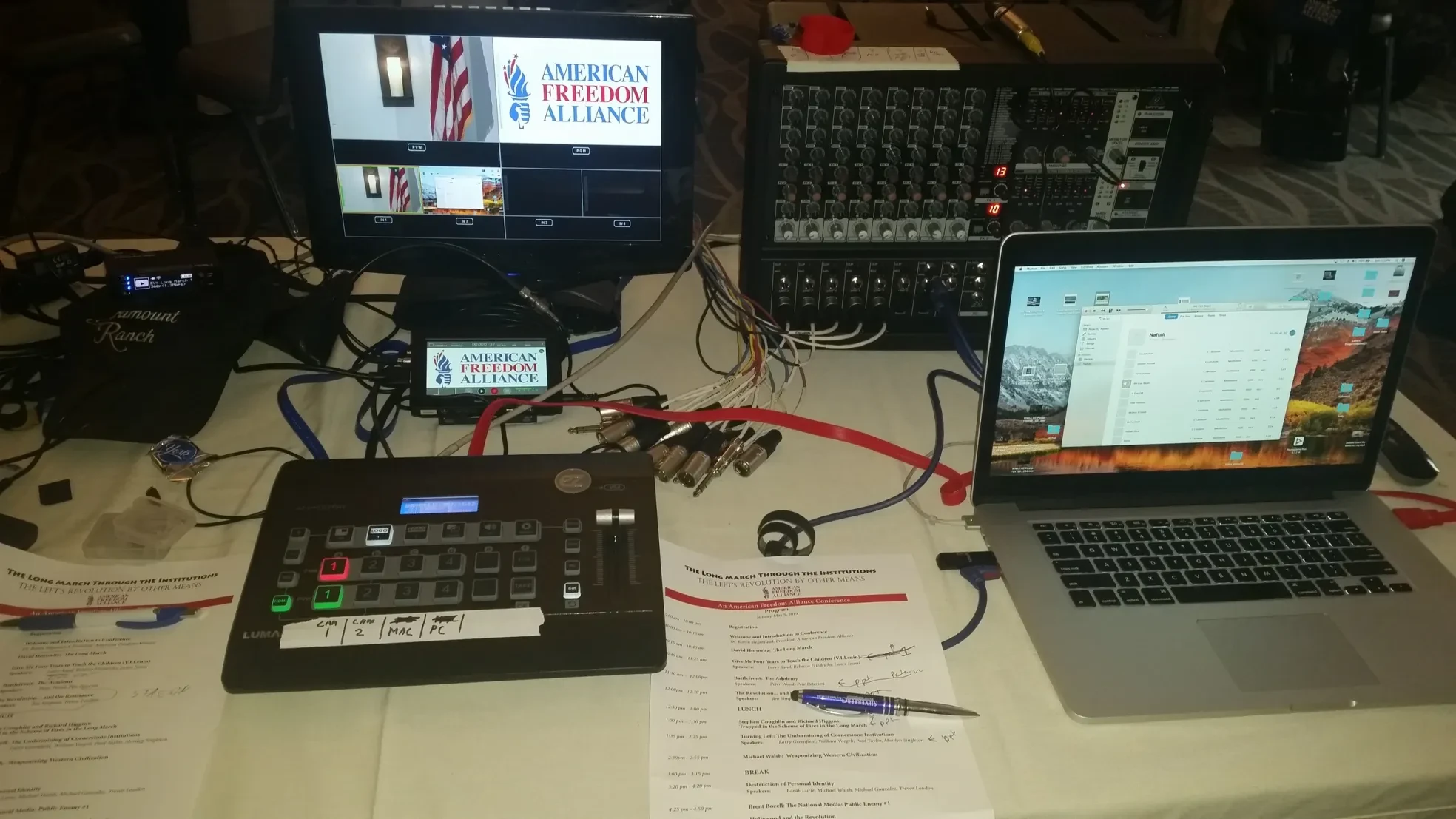 FCM video switcher and audio mixing setup